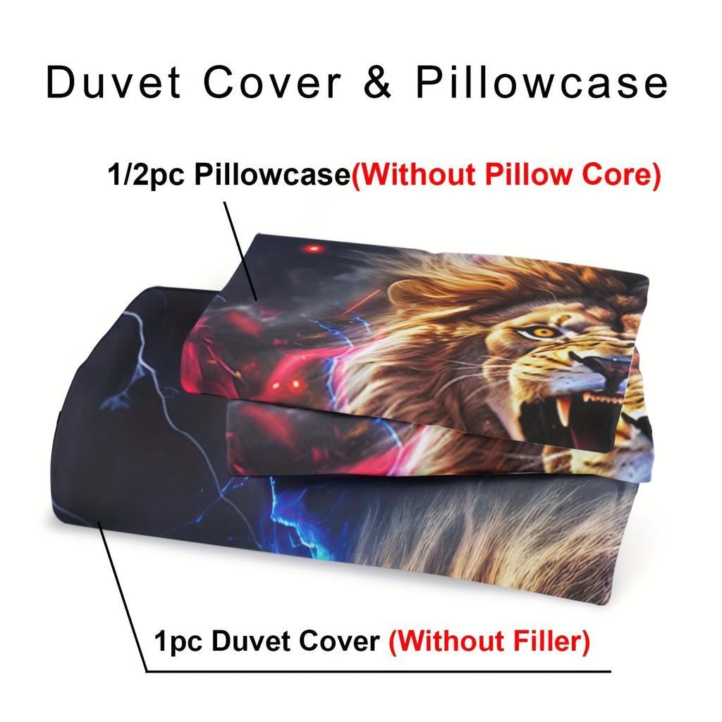 Blue & Red Rose Lion Bedding Set,2/3pcs Duvet Cover Set, Duvet 3d Animal Print Cover, Animal Bedding Set