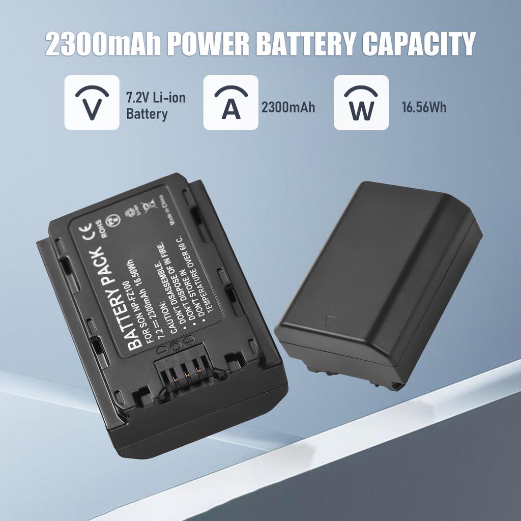 Camera NP FZ100 Battery & Charger Kit with 2 Slot Battery Charger + 2pcs NP FZ100 Batteries 7.2V 2300mAh + USB
