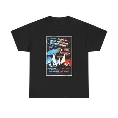 Earth Vs Flying Saucers Tshirt Vintage Movie Poster Unisex Heavy Cotton Tee Unisex T-Shirt