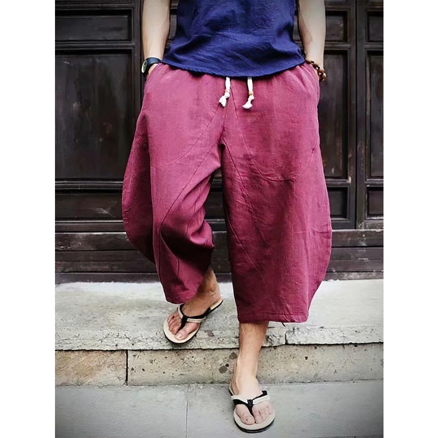 Sommer Strand Baumwolle Leinen Lässige Shorts Herren Japanische Weite Beine Baggy Caprihosen Herren Sport Laufshorts