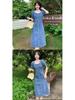 Women's Summer Bubble Sleeve Denim Dress - Age-Defying, Waist-Cinching, Slimming, Large Size.