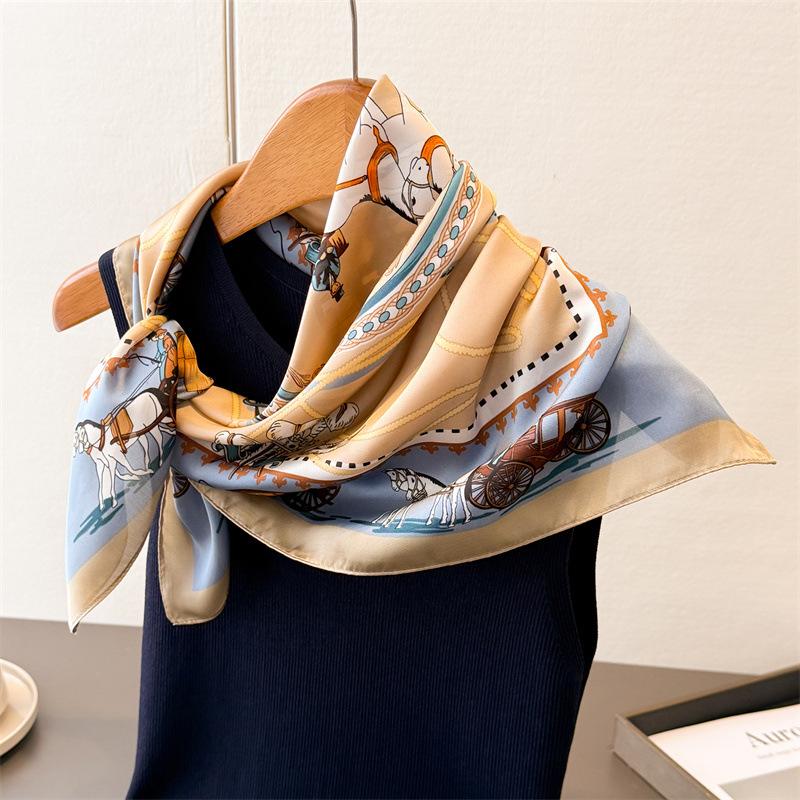 Luxury Design Print Silk Square Scarf Women Soft Satin Hairband Neckerchief Fashion Hijab Headband Foulard Bag Ribbons Gift