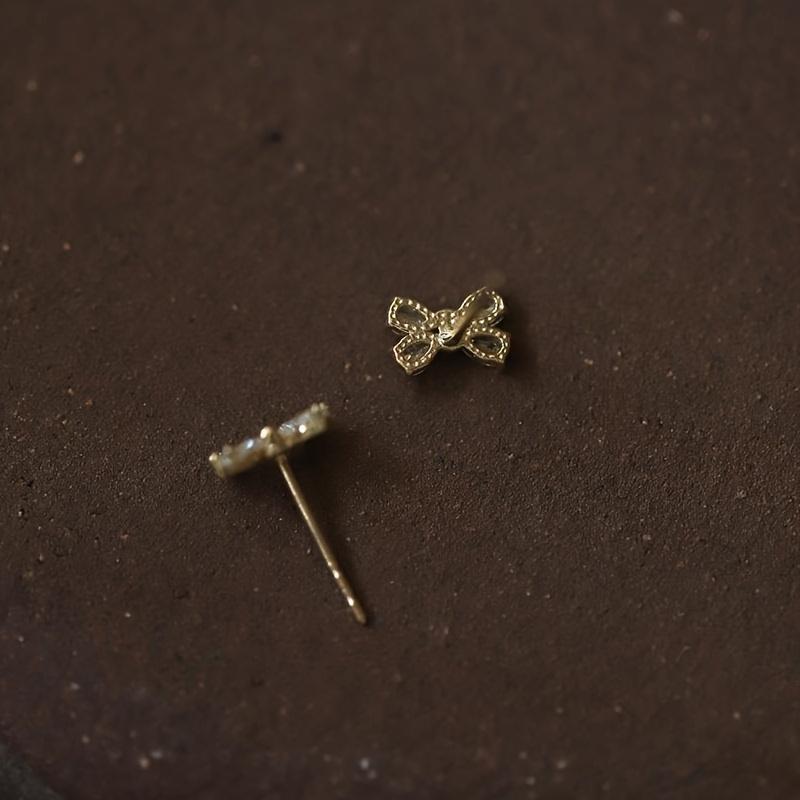 Minimalist Silver Stud Earrings with Bow Knot and Cubic Zirconia for Women Gift