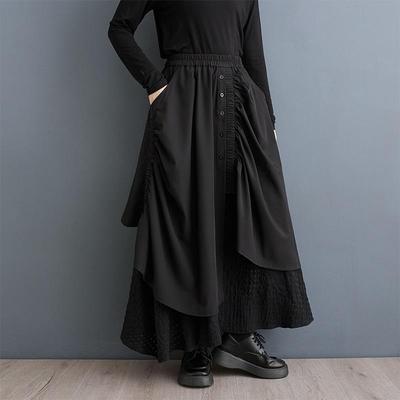 Black Plus Size High Waist Vintage Spring Autumn Casual Loose Long Woman Skirt