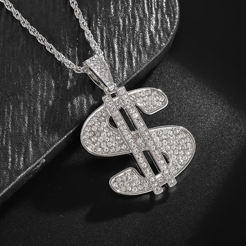 Hip Hop Zircon Dollar Sign Pendant Necklace Men Women Punk Fashion Rock Rap Jewelry Gift