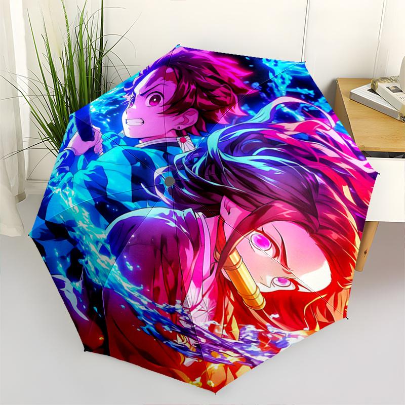 1pc Two Heroes Clash Demon Slayer Automatic Folding Umbrella - 3 Folding Design, Vivid Cartoon Pattern, Suitable for Outdoor Activities, A Gift f