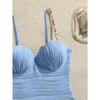 Vintage Beaded Hard Cup Padded One Piece Swimsuit For Women Solid Bathing Swimwear