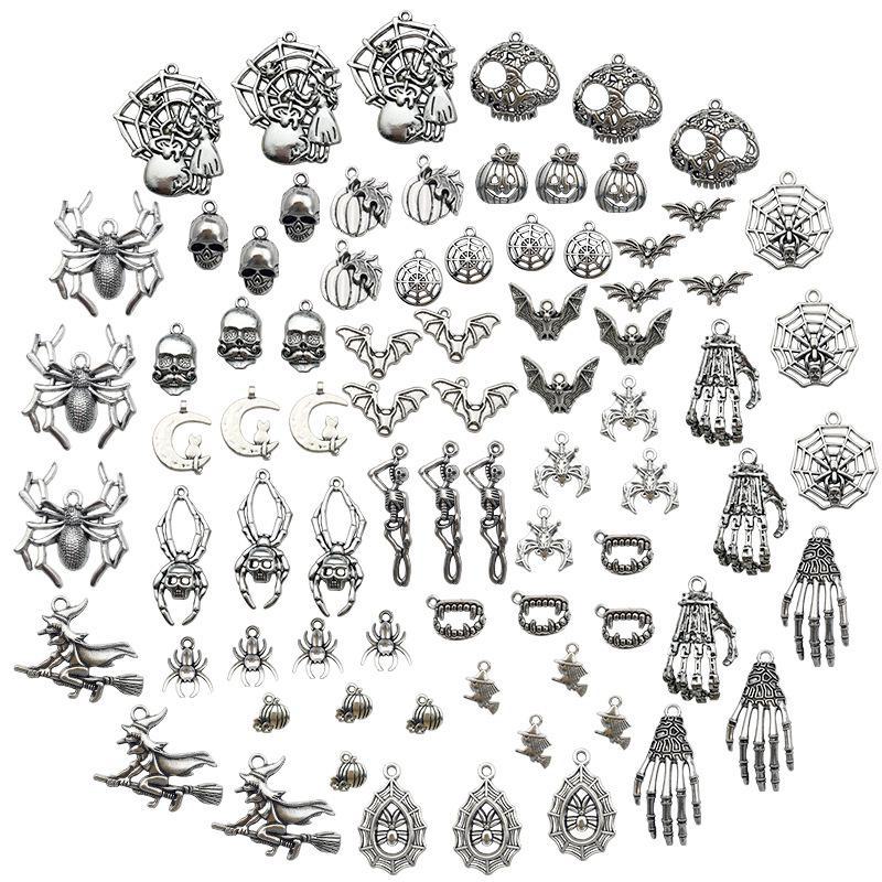 80-Piece Halloween Jewelry DIY Kit: Pumpkin, Skull, Bat & Witch Pendants for Earrings