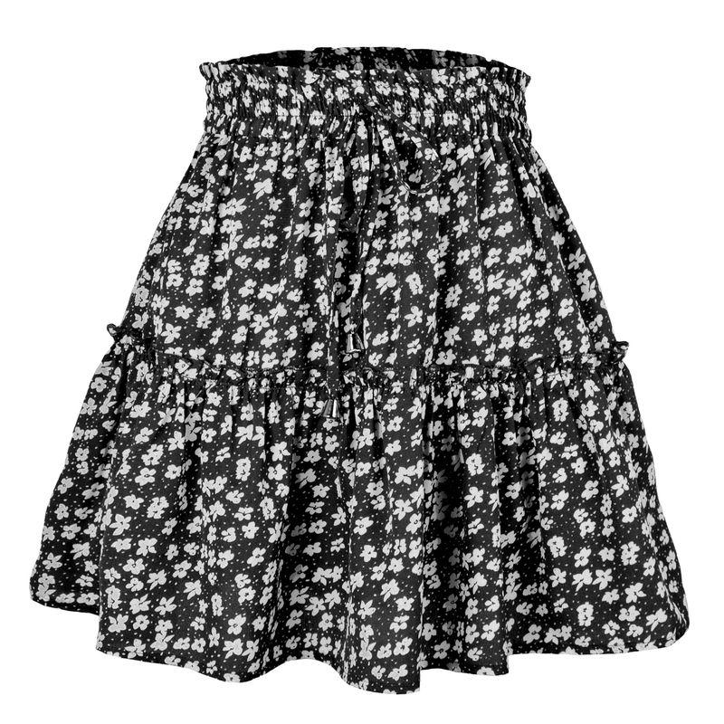 

Printed Elastic Waistband Tied Skirt Women s Print Elastic Waistband Lace-up Skirt Black XL