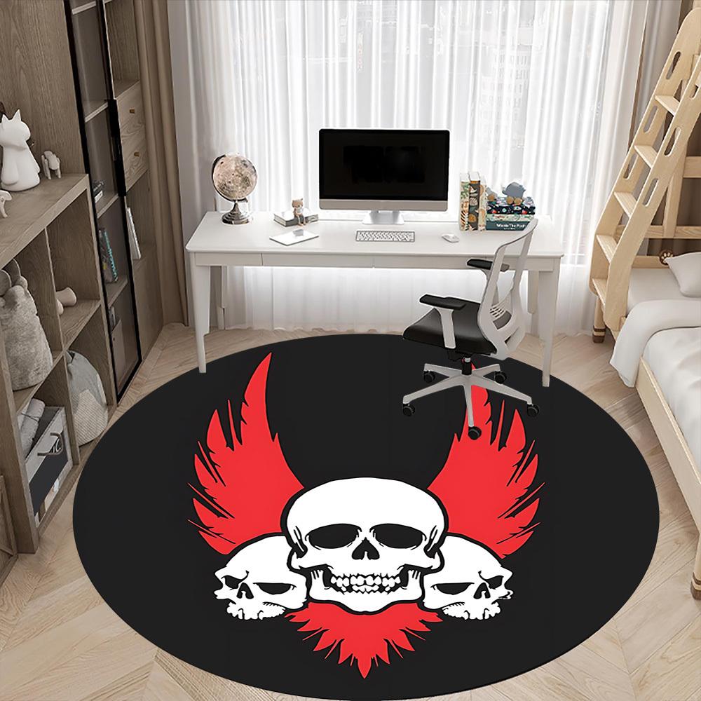 1pc Skull Flames Office Round Area Rug, Under Office Chairs Bedroom Living Room Home Decor, Room Deco, Available In Various Sizes
