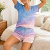 Women Two Piece Set V Neck Short Sleeve Top and Elastic Waist Shorts Casual Lounge Wear Summer Outfit