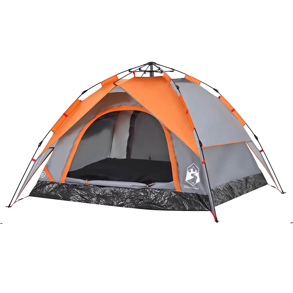 Dome Camping Tent for 3 Persons Grey and Orange Quick Release