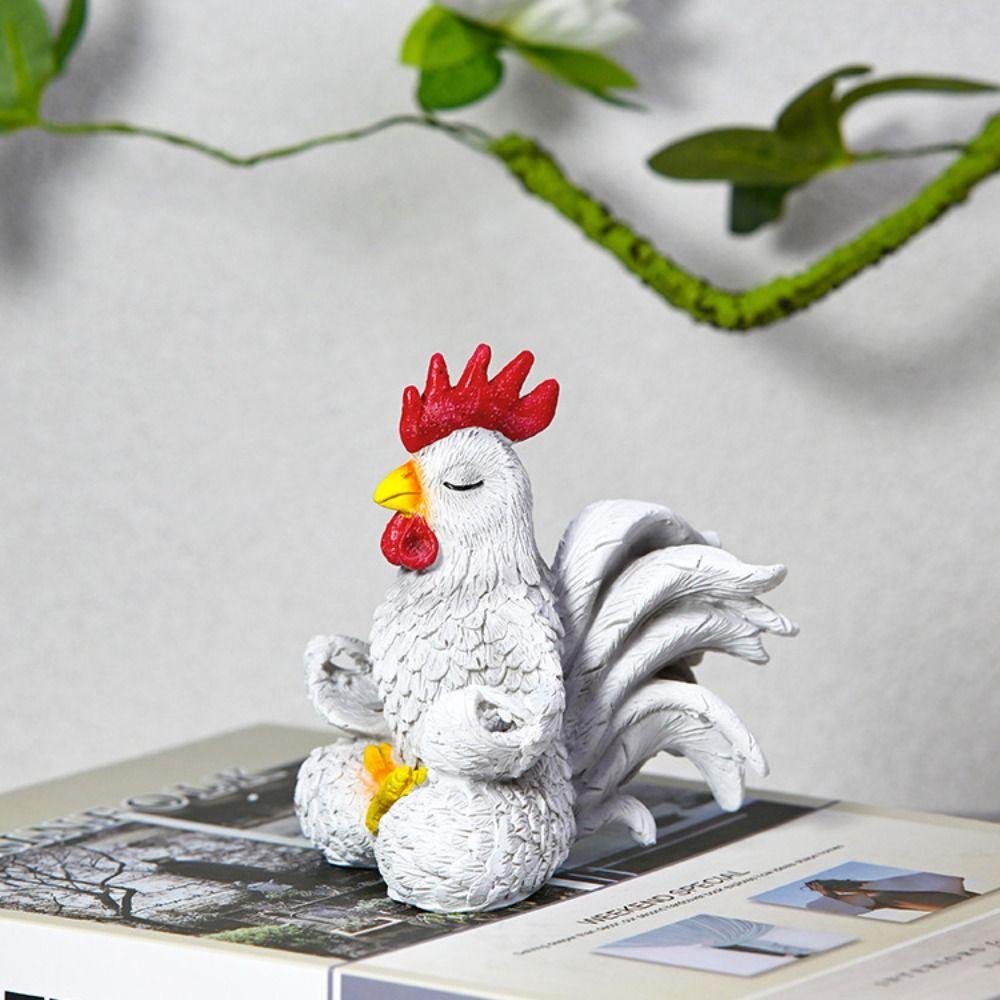 Resin Rooster Statue Cute Animal Sculpture Crafts Cow Ornament Cabinet