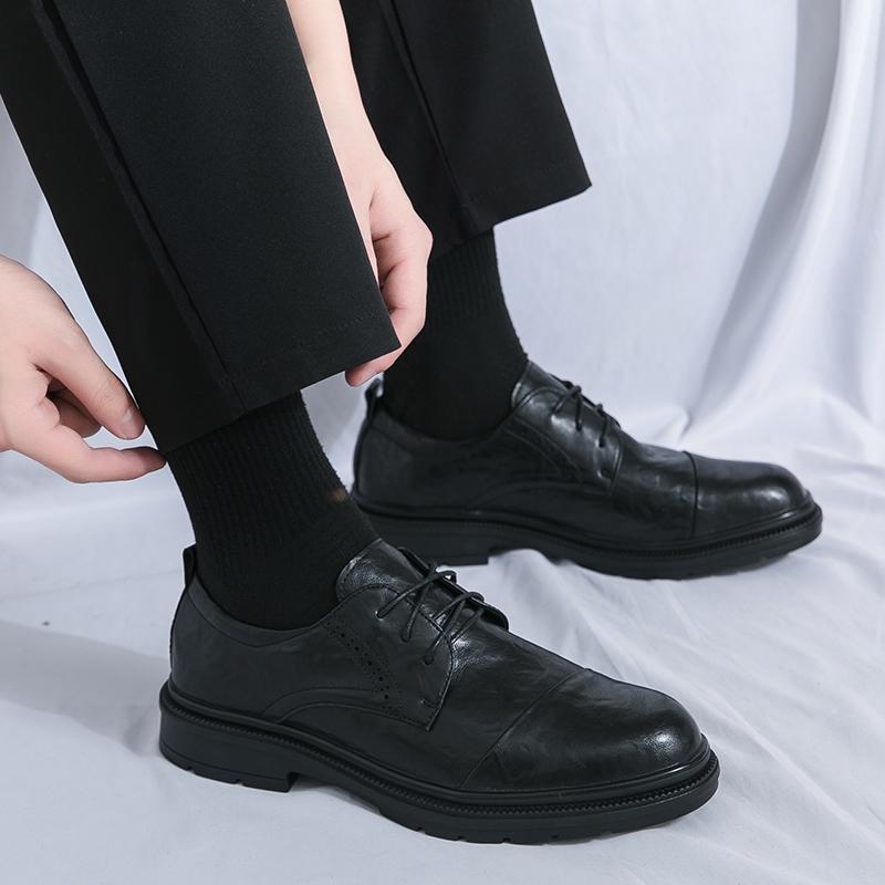 Fashion Spring New Men Hand Grip Pattern Lace Up Business Casual Leather Shoes Fashion Brand  Comfortable Breathable Black Oxford Shoes