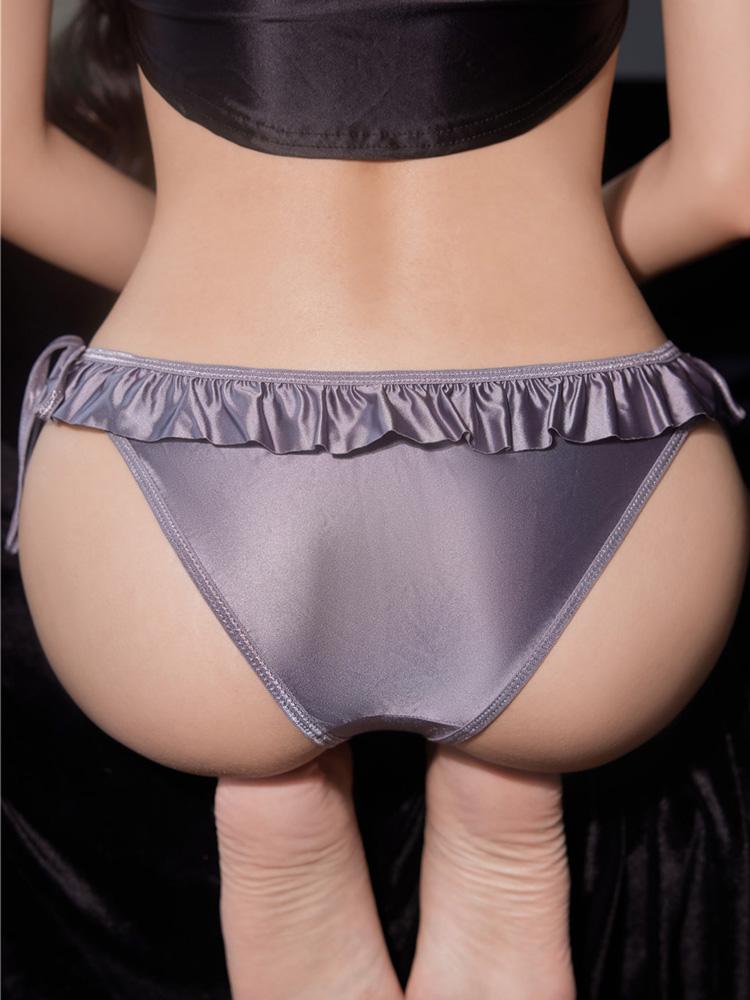 Low Waist Pleated Briefs Sexy Glossy High Elastic G-string Breathable Underwear Brief Smooth Satin T-Back Push Up Hip Thong
