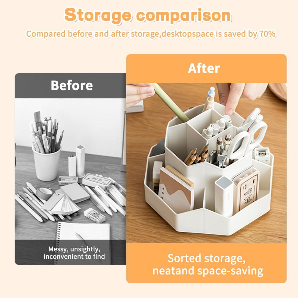 360°Rotatable Pen Holder Large Capacity Makeup Brush Storage Rack Pencil Box Multi-functional Desktop Organizer School Office