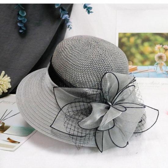 Lady Wide Brim Hat Sun Cap Folding Bucket Beach Flower Mesh Holiday Summer Hat