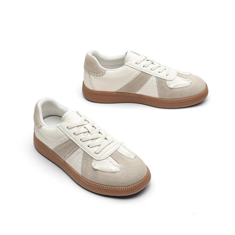 Leather retro lace edge German training shoes women's 2025 new versatile color matching casual sports shoes platform white shoes women