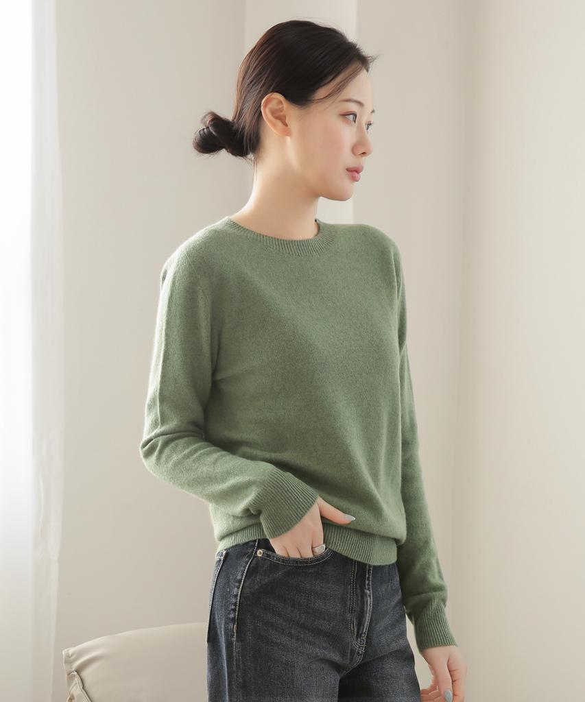 Keulleiseu 100% Wool Round Neck Knit Sweater_Light Purple