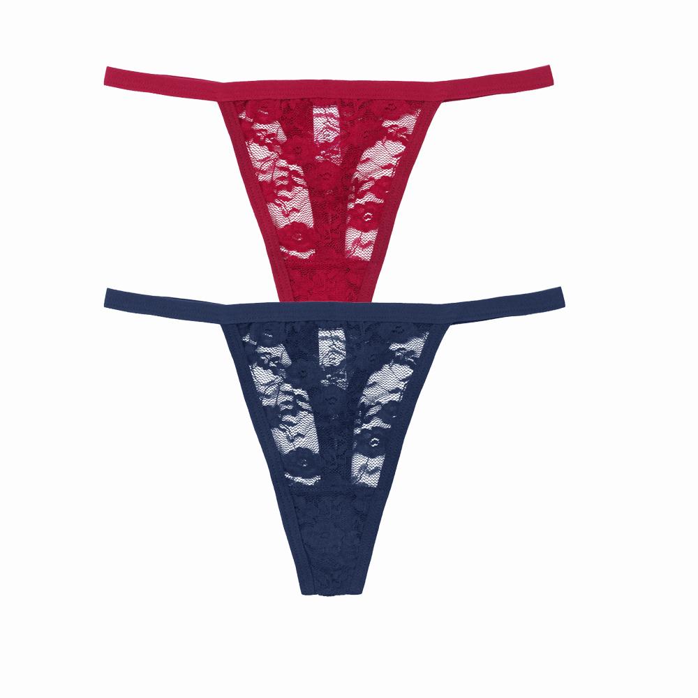 2 Stück/Set Sexy Damen Spitze Höschen Niedrige Taille G-String Unterwäsche Einfarbig Ausgeschnitten Transparent Tanga Damen Weiche Atmungsaktive Dessous
