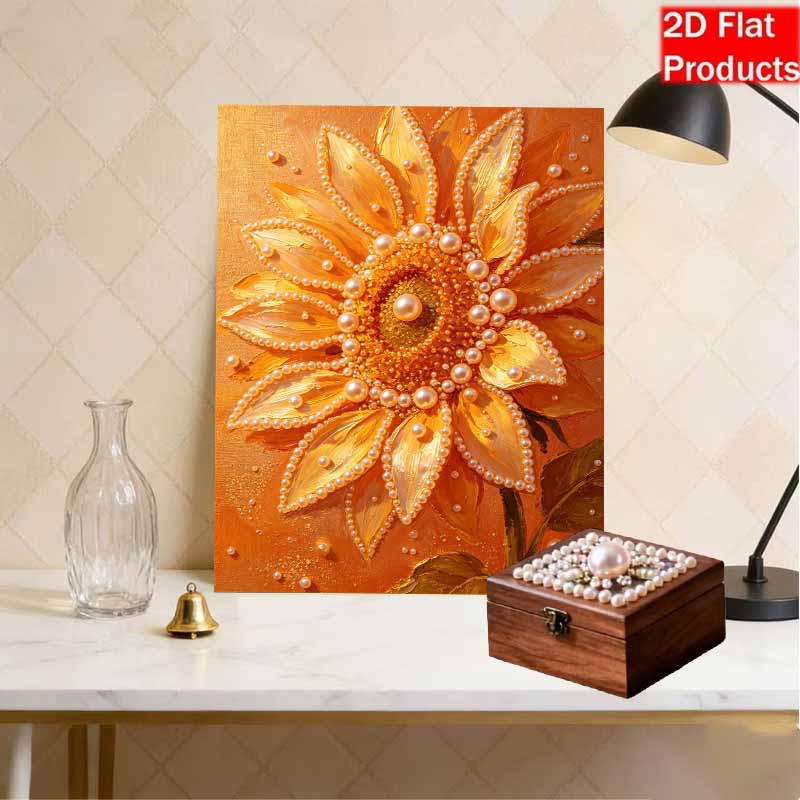 Handmade Framed Pearl Bead Painting Kit Golden Sunflower Pattern 3D Shiny Canvas Art Ready to Display Home Decor Modern Wall Art Gift Idea