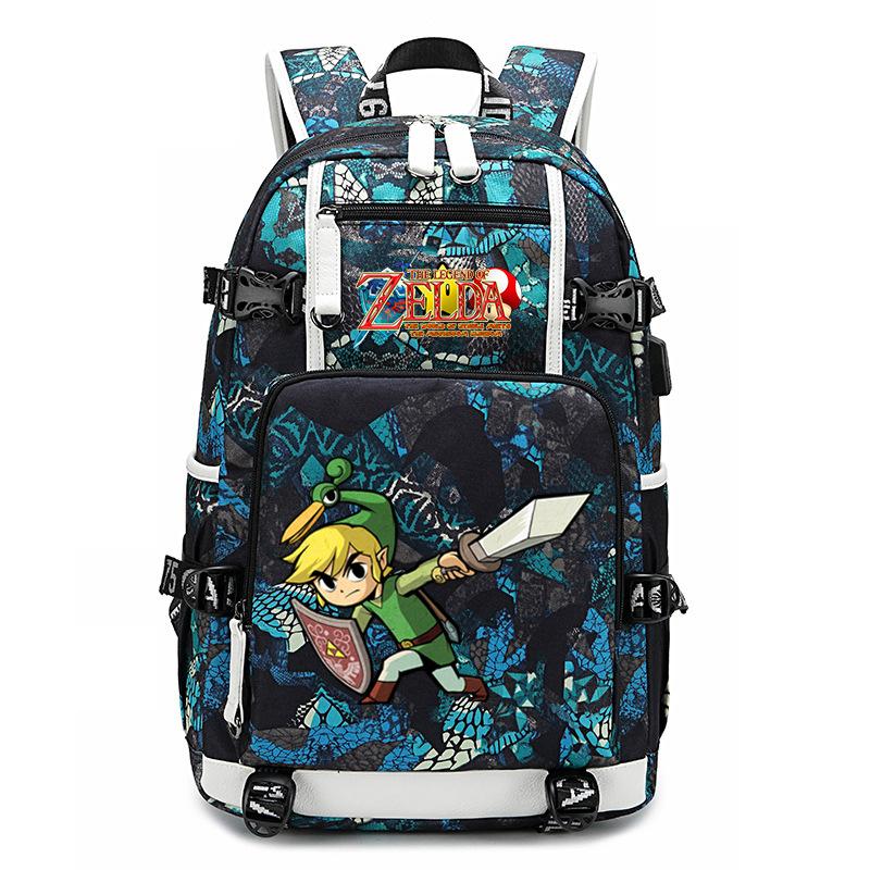Zelda Zelda Plecak z Nadrukiem Akcesoria Outdoorowy Port USB Duża Pojemność Plecak Podróżny