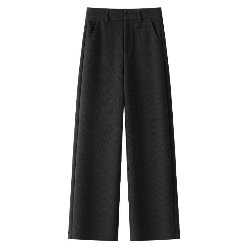 Women's 2024 Khaki Wool-Blend High Waist Straight Leg Cropped Pants for Autumn/Winter
