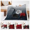 Black and White Rose 2D Digital Printing Thickened Lamb Wool Crystal Fleece Blanket One Piece