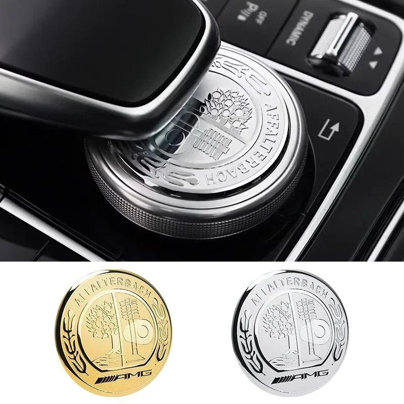 BUQ1 1pcs 48mm Car Central Control Multimedia Knob Cover Sticker For Mercedes Benz AMG GLC GLE CLA GLA W205 W211 W213 Car Accessories