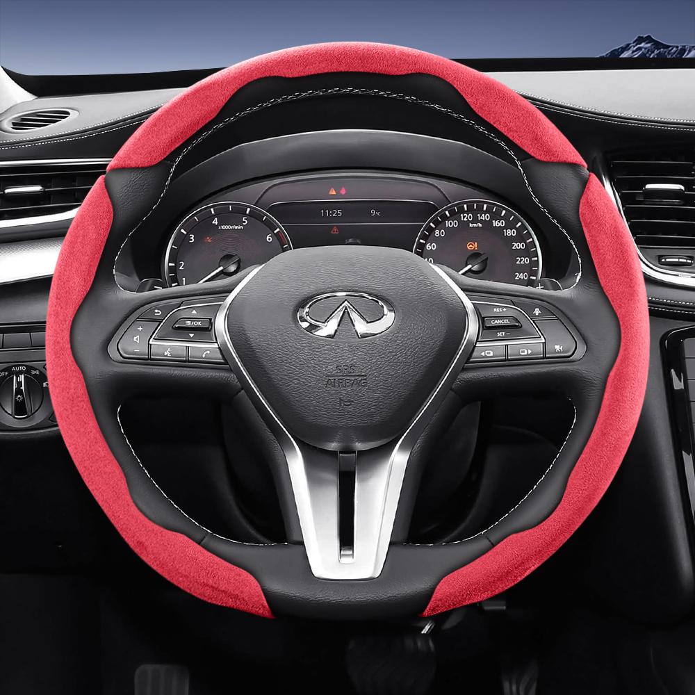 bpzsw1 Suitable for Infiniti Sports Suede Leather Steering Wheel Cover with Split Snap-On Design for Models Such as Q50 Qx50 Qx55