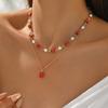 2Pcs Layered Strawberry Pearl Necklace Set for Women Cute Sweet Dainty Adjustable Summer Vacation Beach Jewelry Gift