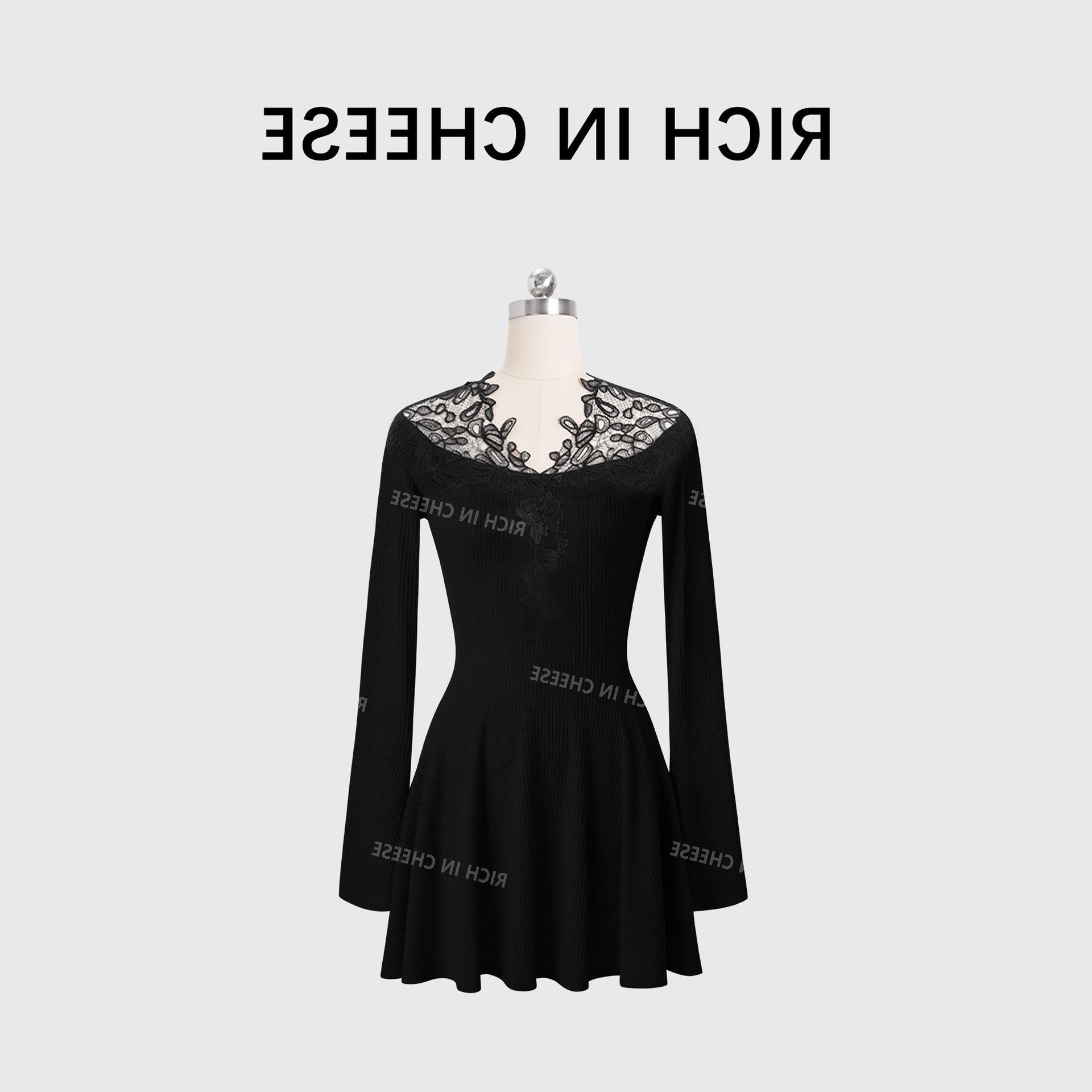 

Shuhulei Moonlight Lace Patchwork Knit Dress: Women s Winter Waist-Cinching Long Skirt XL 60-67.5 kg