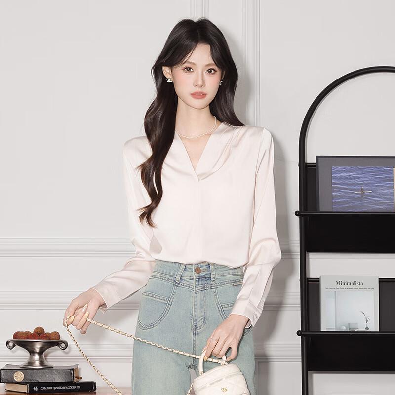 Toluoman Women s Wrinkle-Free V-Neck Long Sleeve Blouse S