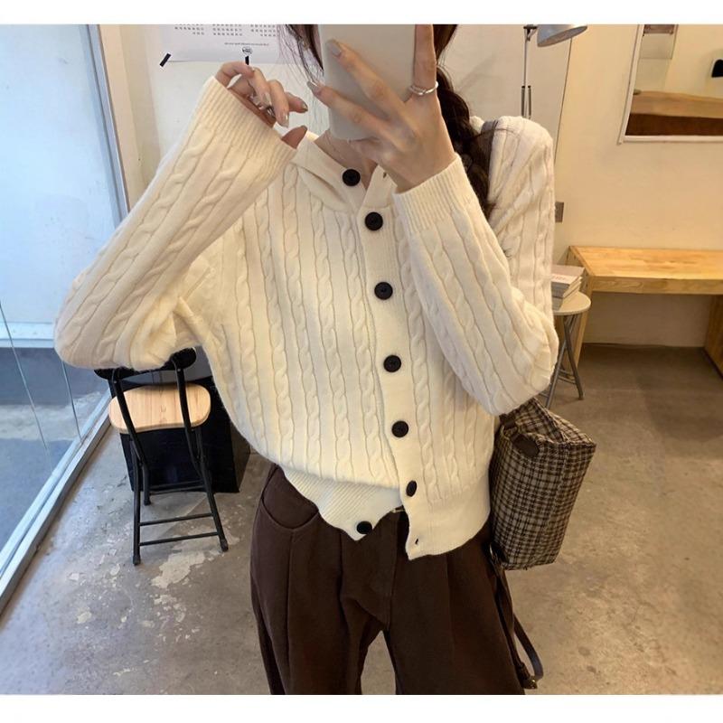 Autumn and winter new design hooded long-sleeved knitted cardigan jacket women's thin solid color temperament versatile top trendy