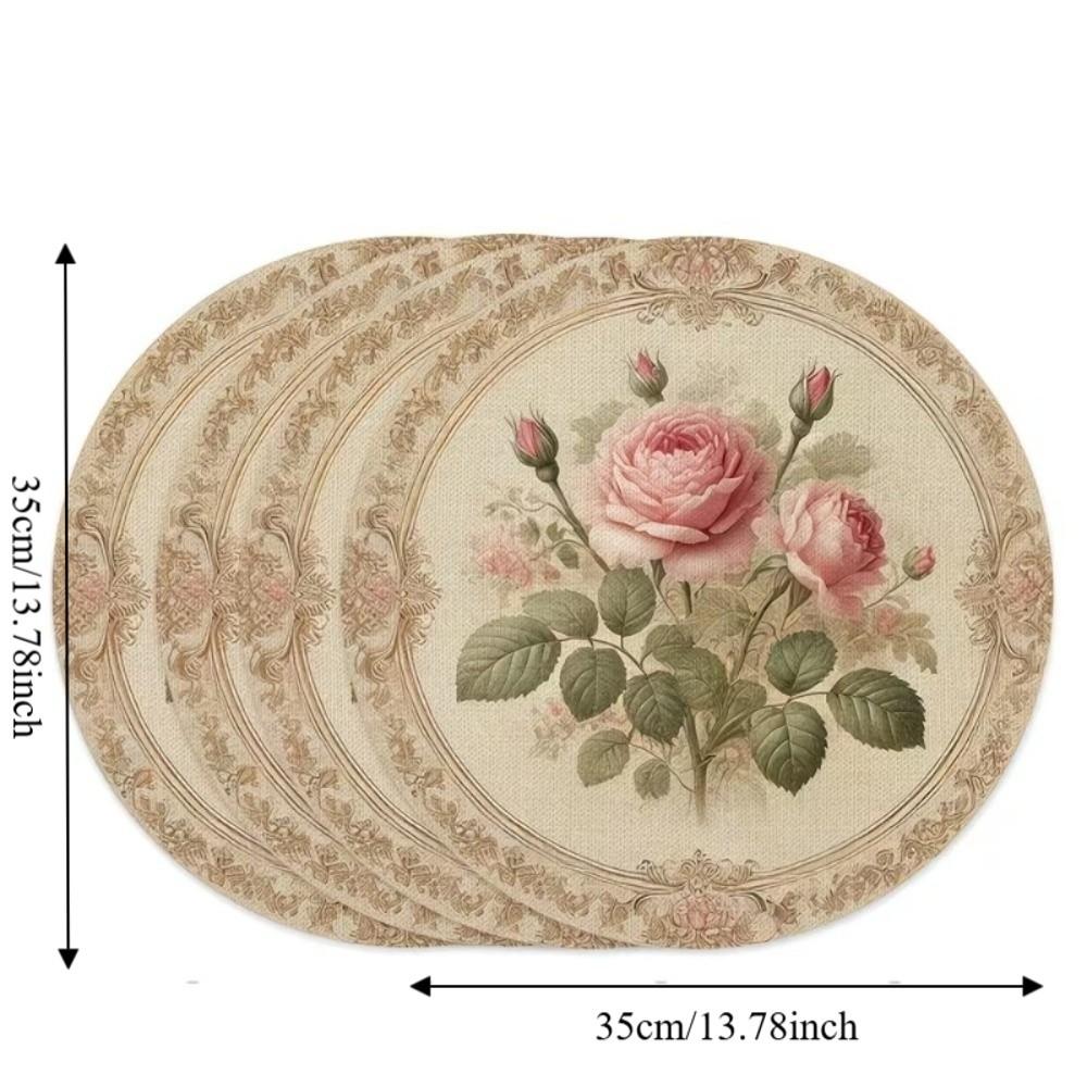 Anti-scald Flower Linen Table Mat Anti-slip Round Dining Mat Party Table Decoration