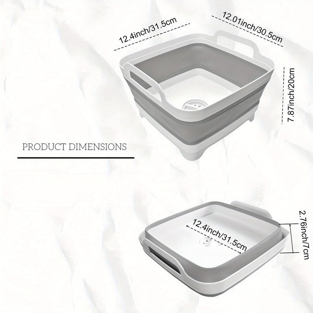 8.5L Collapsible Dish Tub with Drain Plug, Portable Collapsible Dish Basin, Camping Sink for Washing Dishes, Laundry & Kitchen Use