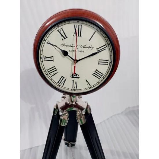 Nautische Holz-Stativ-Standuhr mit zweifachem schwarzem poliertem Ständer mit verstellbarer Höhe, max. Höhe 50 Zoll