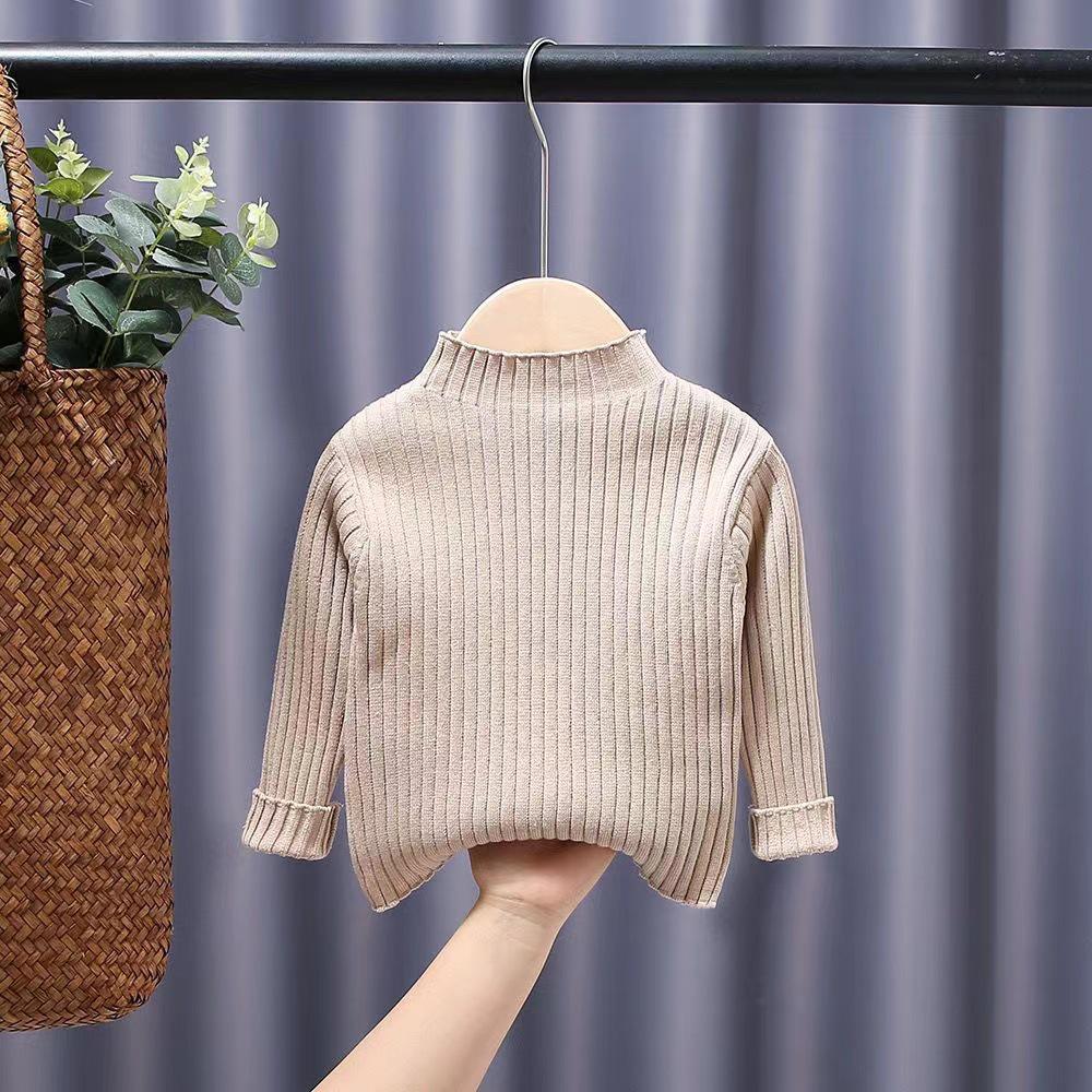 Children's Trendy Knitted Sweater: Semi-High Neck, Solid Color, Spring/Autumn 2024, Unisex Fashion