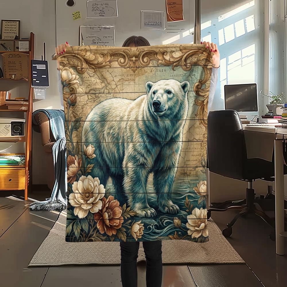 1PC Retro Floral Animal Print Flannel Blanket, High quality All Seasons, Home Decor, Warmth and Comfort, Perfect for Christmas Gifts