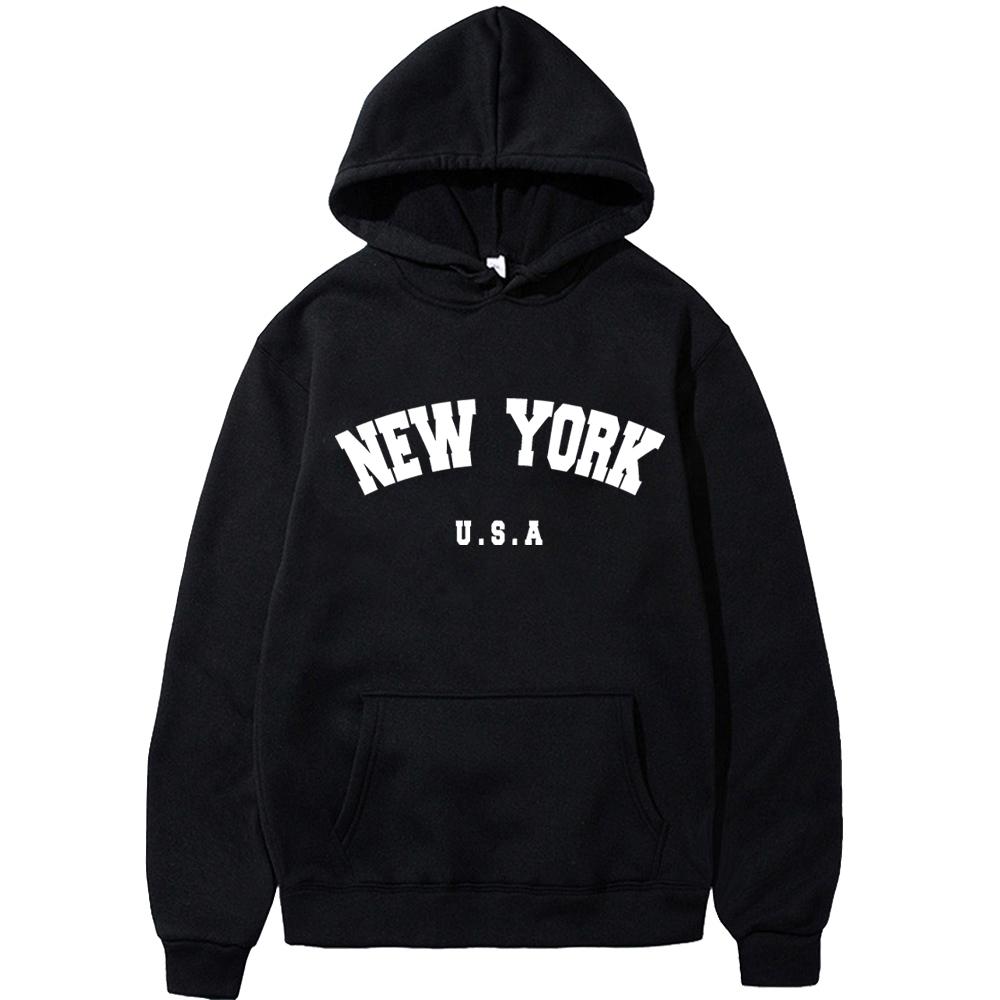 Men's New York U.S.A City Hoodies Fashion Letter Printed Graphic Sweatshirts Loose Casual Harajuku Hooded Pullover Sportwear