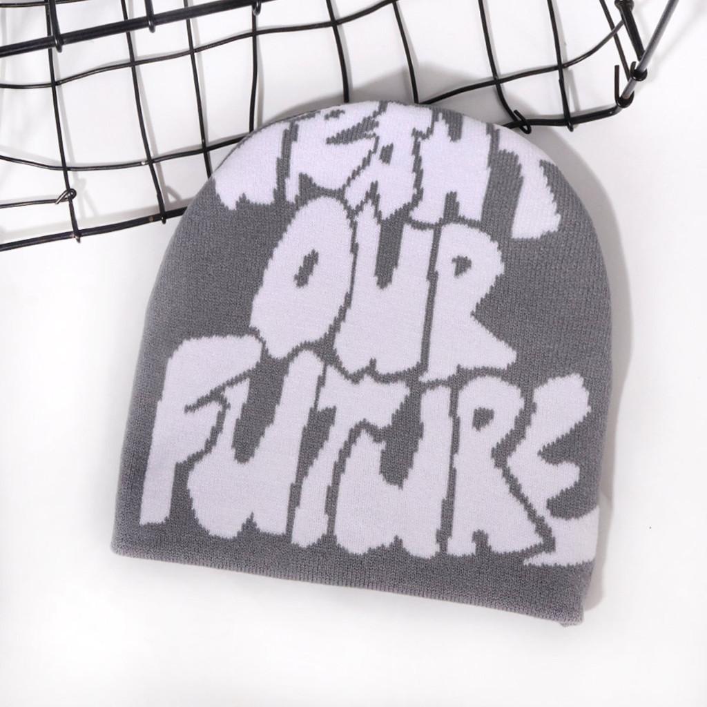 Buchstabenmuster Moderne Strickmütze Unisex Warme Mütze Für Draußen Straße Und Verwendung Lässig