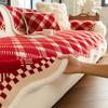 Red Christmas Plaid Printed Sofa Cushion Luxury Non-Slip Warm Sofa Cover for Four Seasons Soft Anti Cat Scratch Home Textile