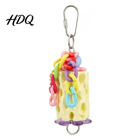 Hanging Parrot Chewing Toy Bird Beak Grinding Stone Chew with Colorful Chain Care Cage Accessories for Budgies Cockatiels Lovebirds Conures Anxiety