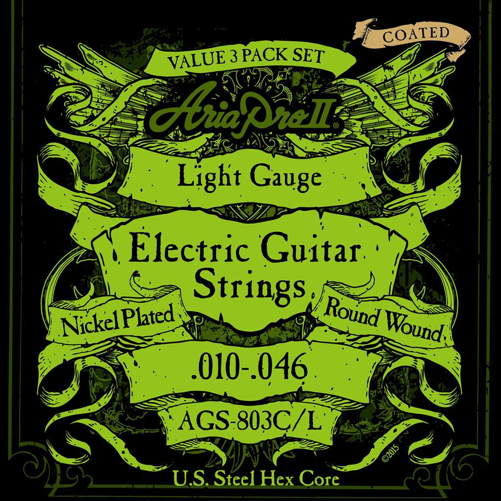 Ariapro II Coated Nickel Light Electric Guitar Strings (3-Pack) AGS-803CL