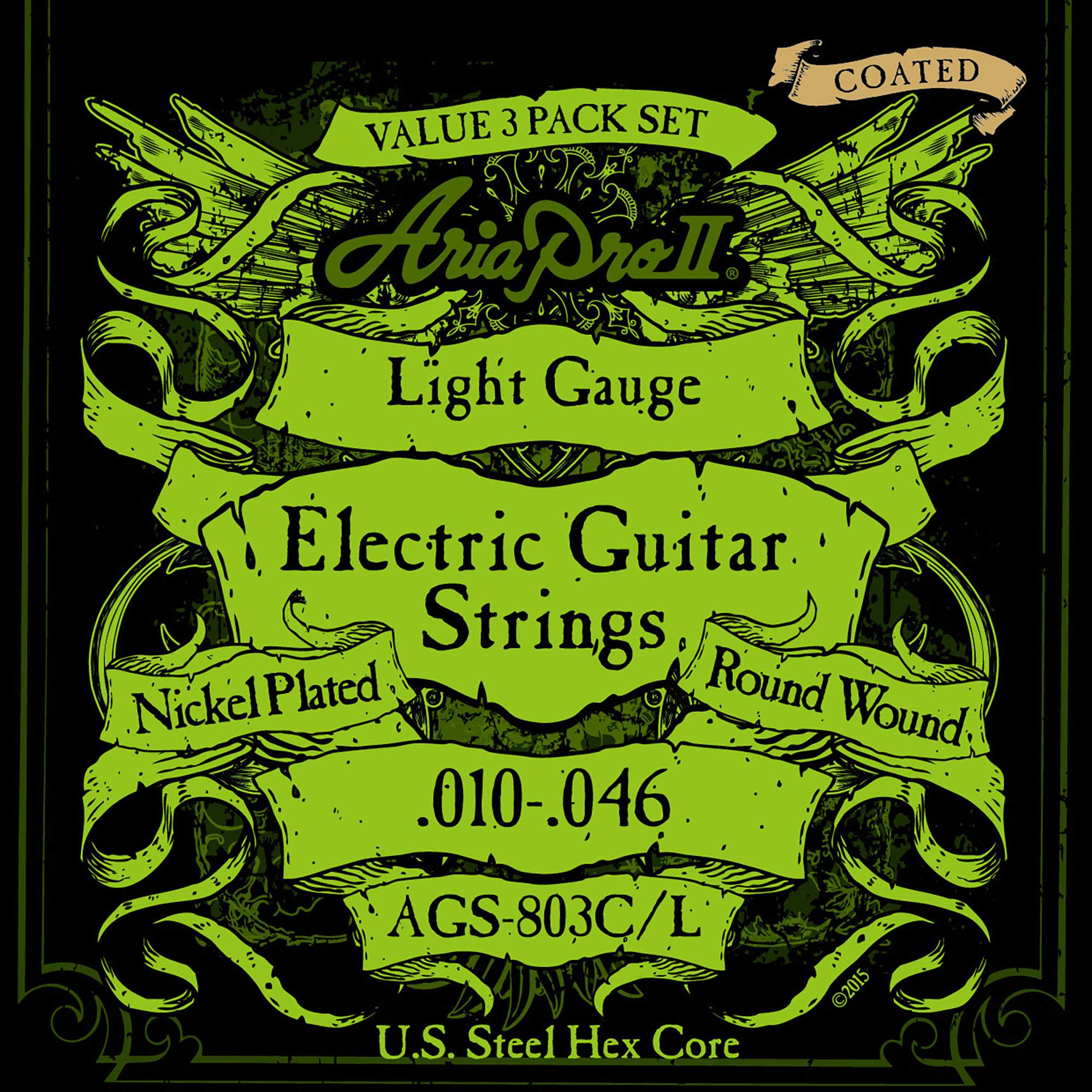 

AriaproII Coated Strings for Electric Guitar Nickel Light 3 Set Pack AGS-803C/L
