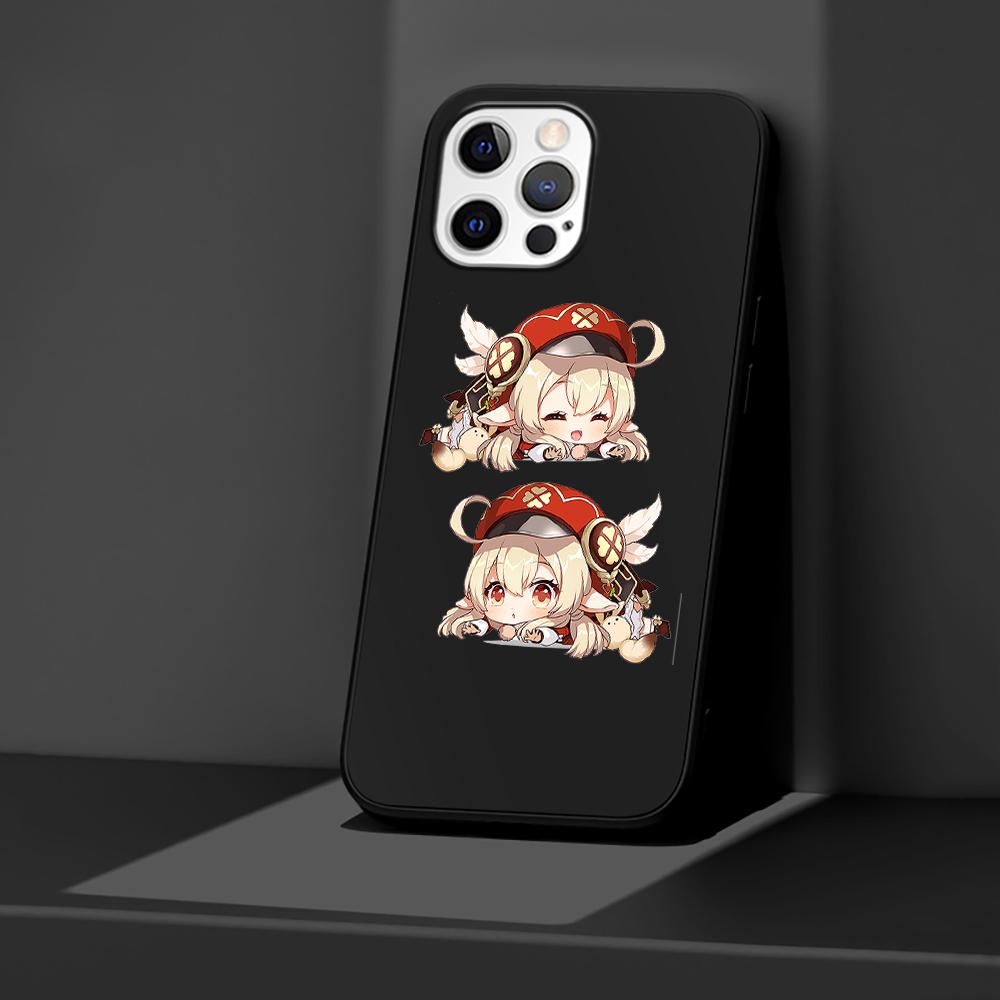 Phone Case for Apple iPhone 14 11 13 Pro Max 12 Mini XR 7 8 + SE 2020 XS 6 6s Plus 5 5s Genshin Impact Cute Silicone Black Cover