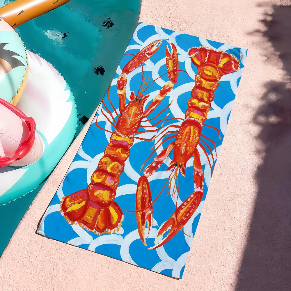 Art Colorful Lobster Ocean Towel Sports Quick Dry Travel Camping Gear Sandproof Soft Light Large Beach Towel