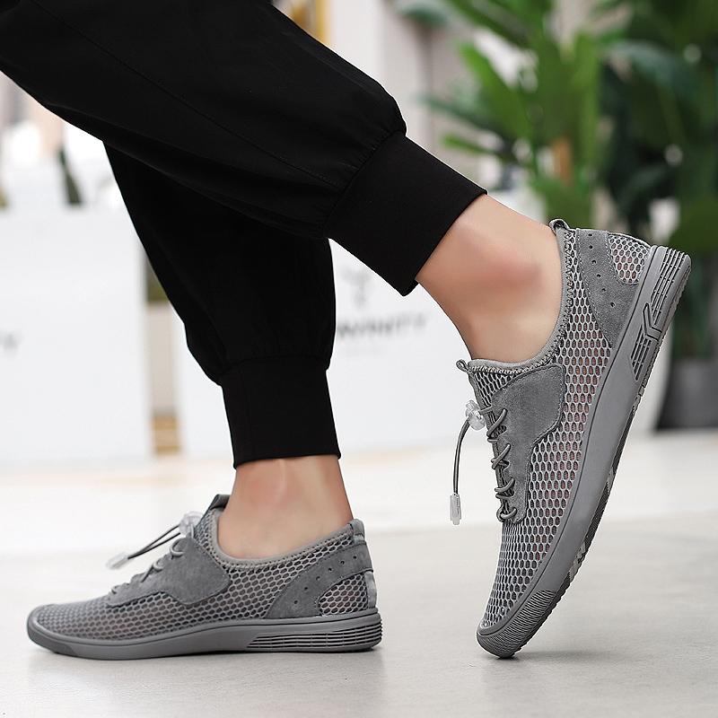 FashionMen's Shoes England Trend Casual Shoes Loafers Male Suede Leather Breathable Mesh Sneakers Weaving Slip on Summer Shoes Man Flat