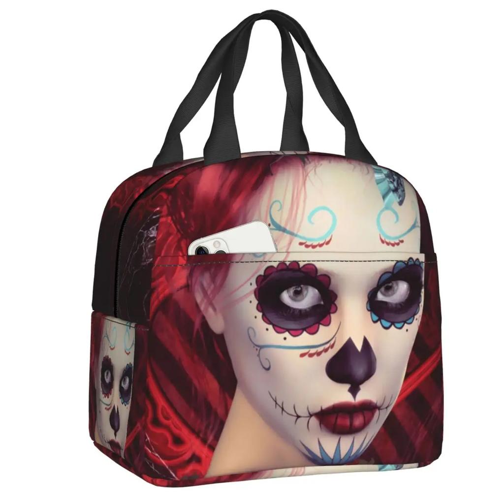 Navy Fade Victorian Lace Skull Resuable Lunch Box Multifunction Mexican Day Of The Dead Thermal Cooler Food Insulated Lunch Bag
