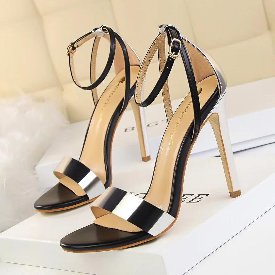 

BIGTREE Shoes Pu Leather High Heels 2026 New Women Heels Sexy Stiletto Heels 11 Cm Party Shoes Color Matching Women Sandals 40